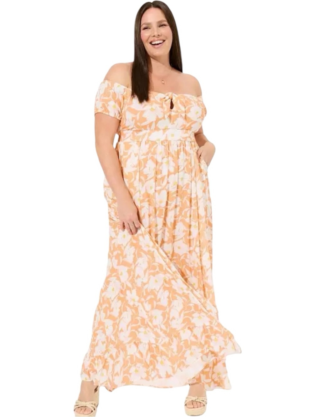 Torrid Maxi Gauze Off Shoulder Tie Front
Dress